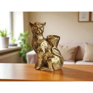 New Gold MCM Resin Animal Cheetah Candle Holder Victorian Style Room Decor